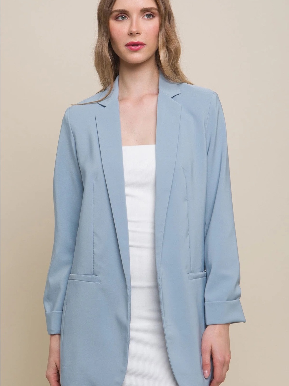 Light Blue Open Front Blazer